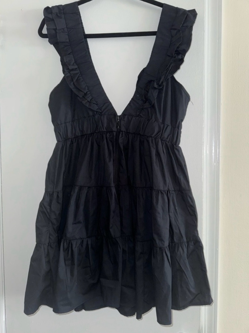 Abercrombie & Fitch Black Ruffle V-Neck Mini Dress